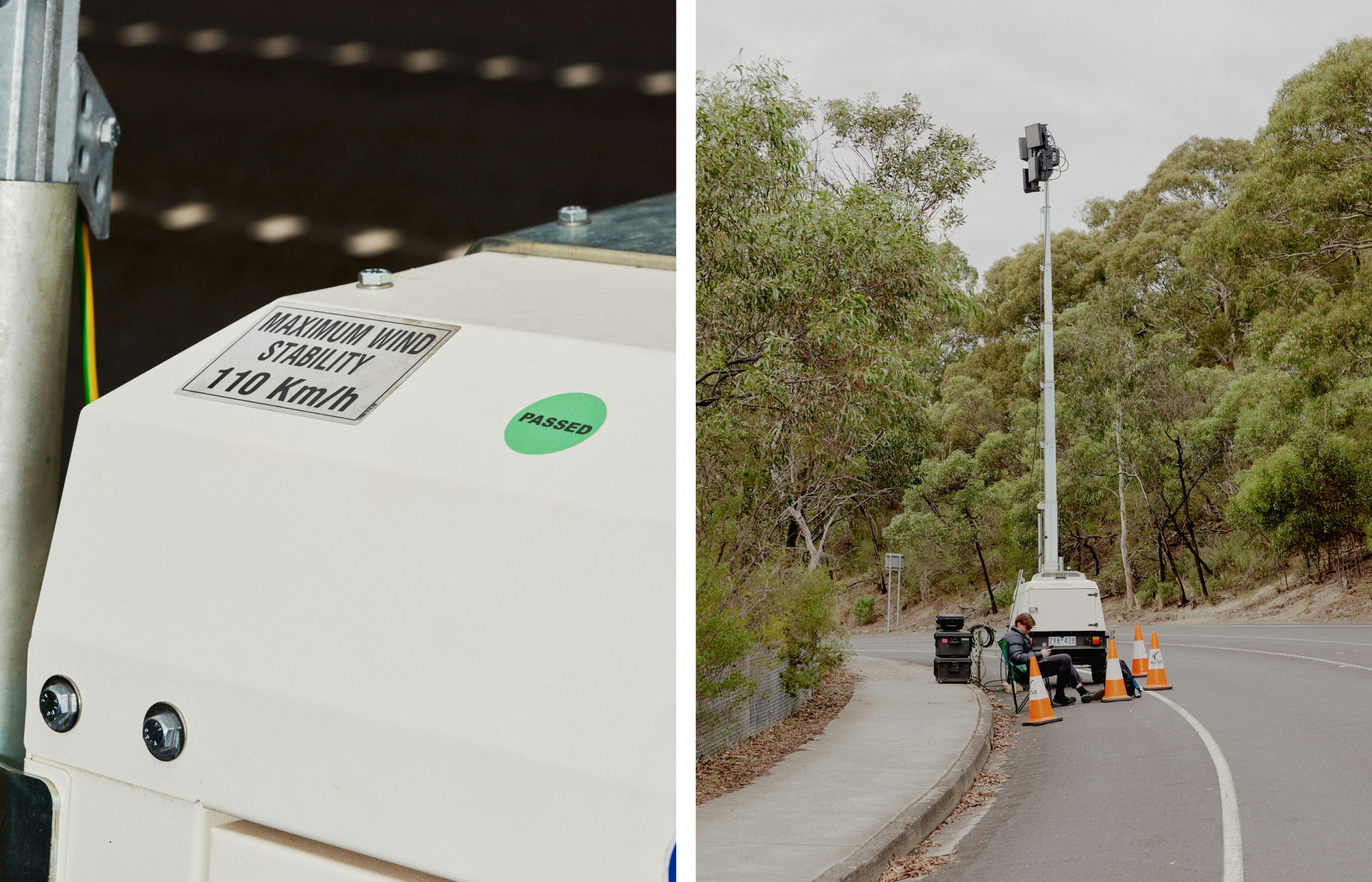 Cherry picker and military throw speakers on Yarra blvd for The Rivers Sing shot by Nicholas Wilkins 